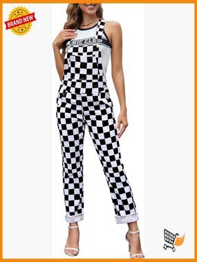 Checkered Overalls - Stretch Denim Jumpsuit Bib Coveralls